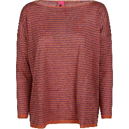 Boat Neck Striped Linen Sweater In Orange
