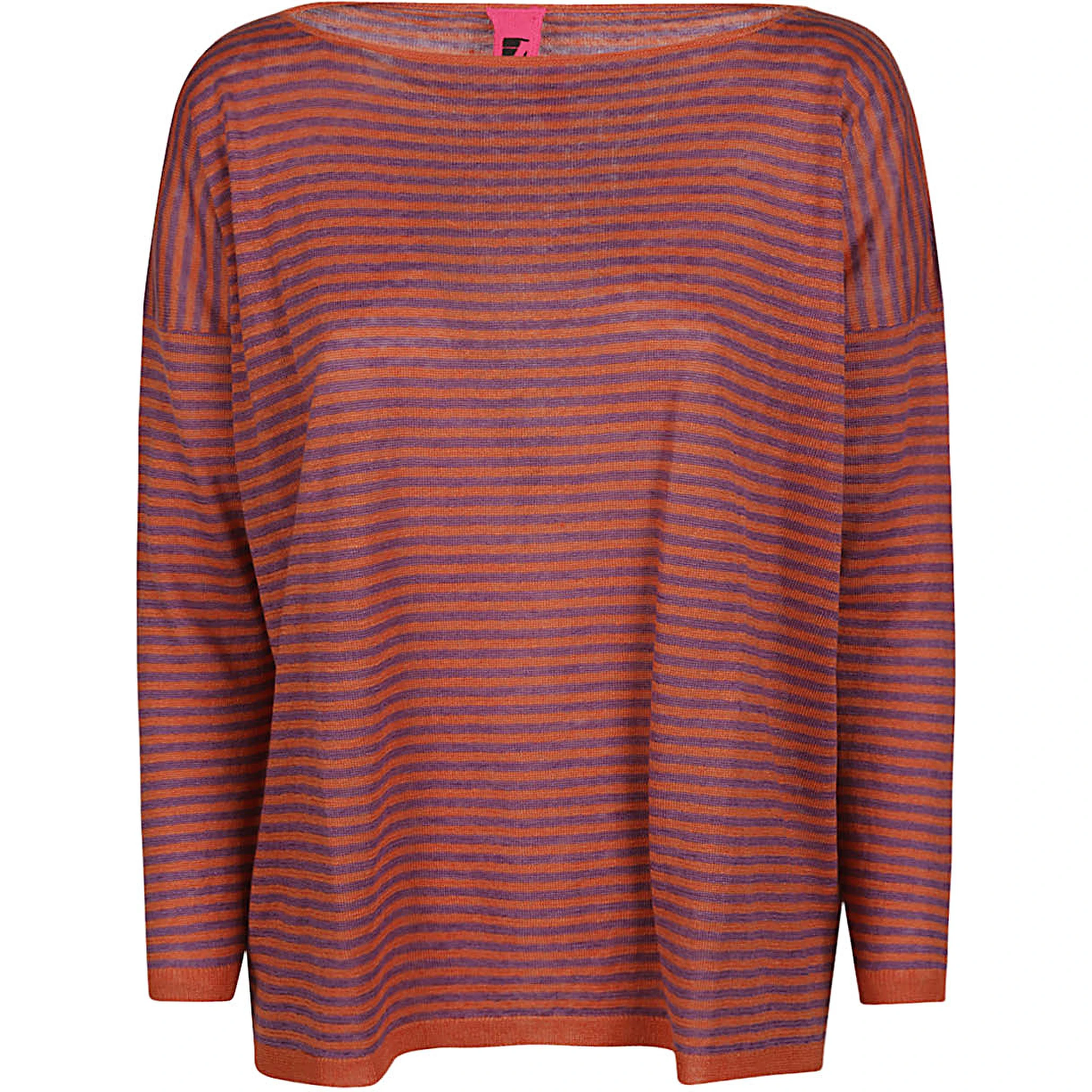 Boat Neck Striped Linen Sweater In Orange