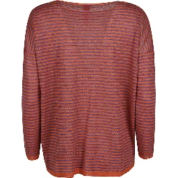 Boat Neck Striped Linen Sweater In Orange