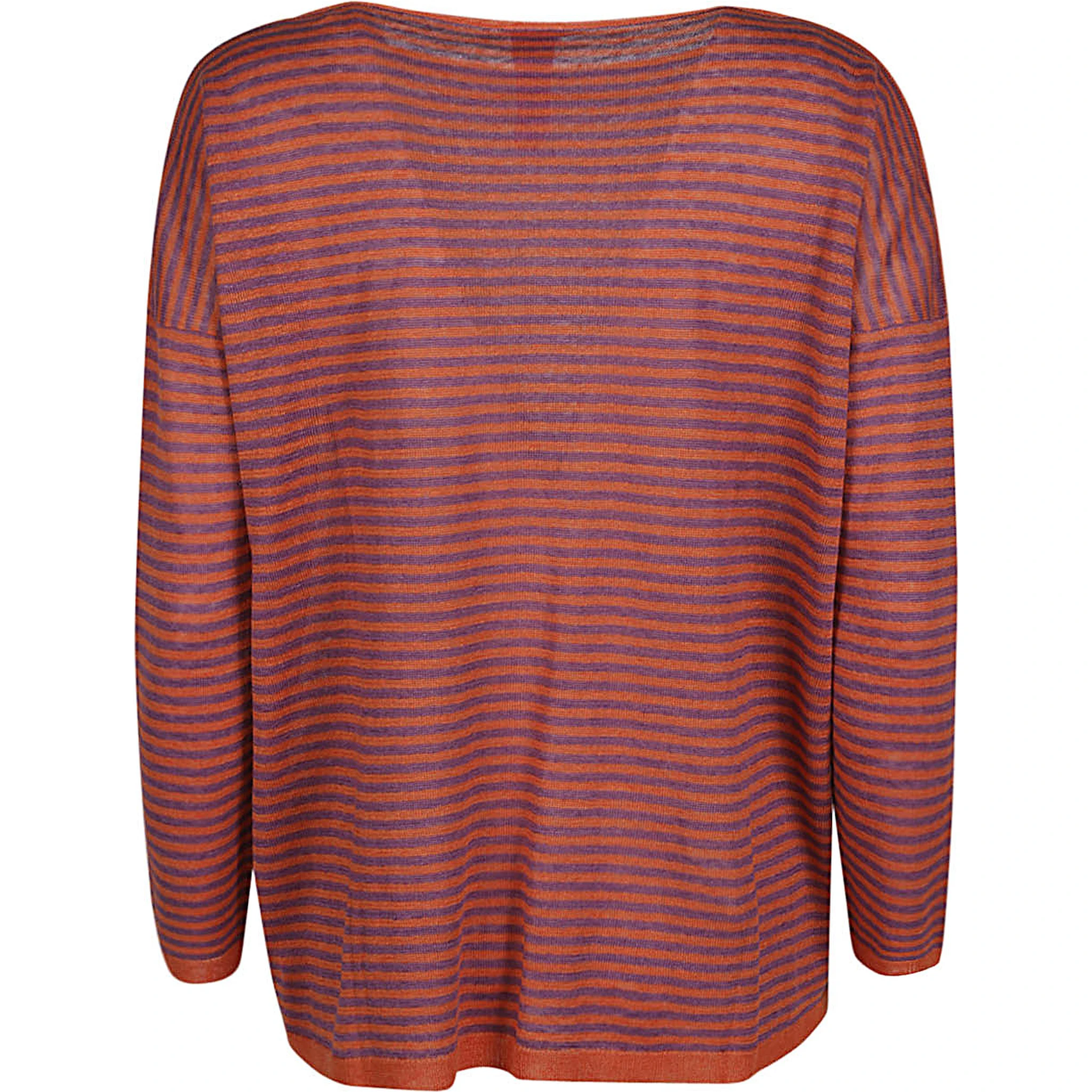 Boat Neck Striped Linen Sweater In Orange