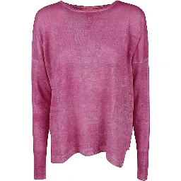 Boat Neck Spray Art Linen Sweater In Pink