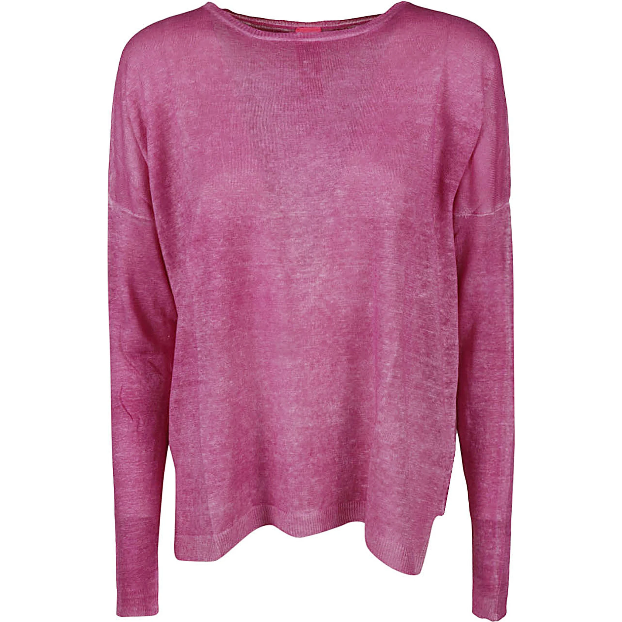 Boat Neck Spray Art Linen Sweater In Pink