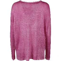 Boat Neck Spray Art Linen Sweater In Pink