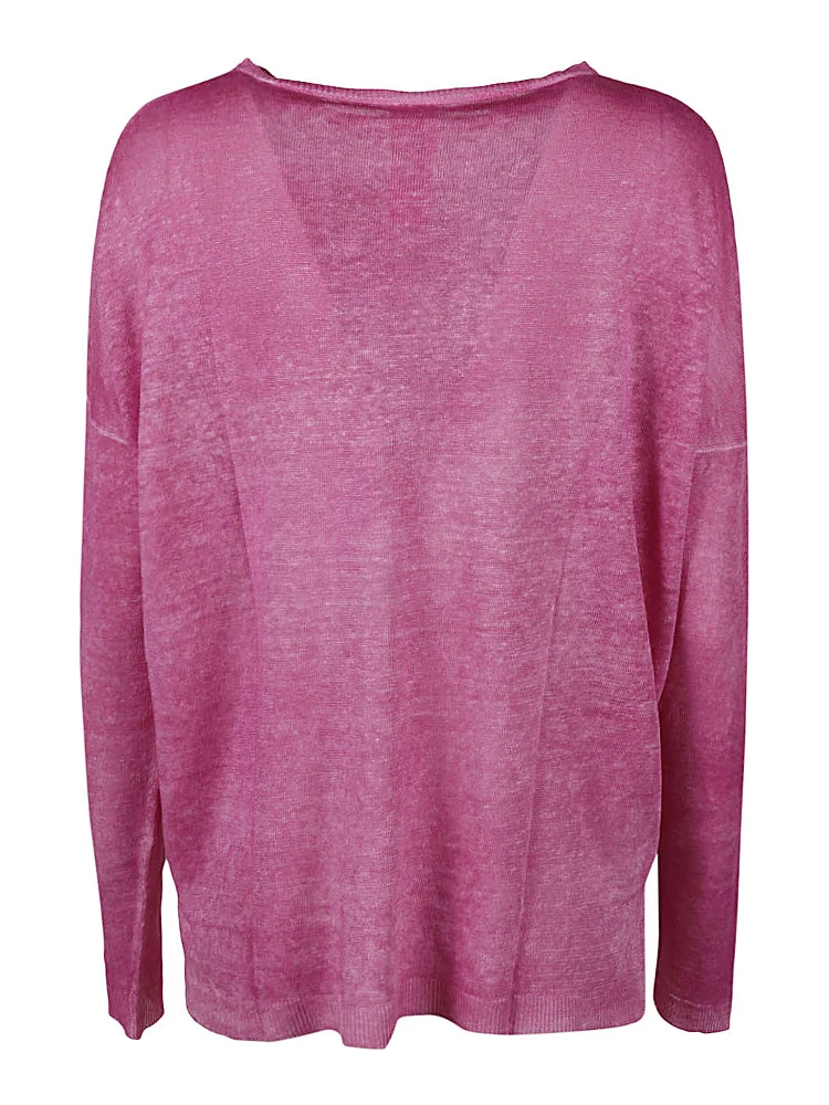 Boat Neck Spray Art Linen Sweater In Pink alternative