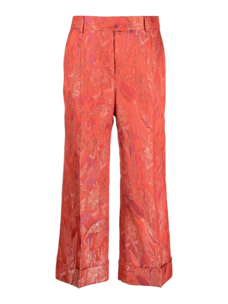 Floral Print Jacquard Trousers In Red