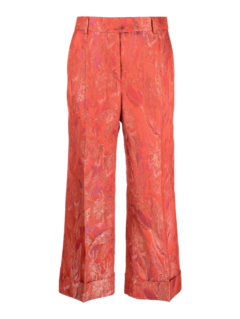 Floral Print Jacquard Trousers In Red