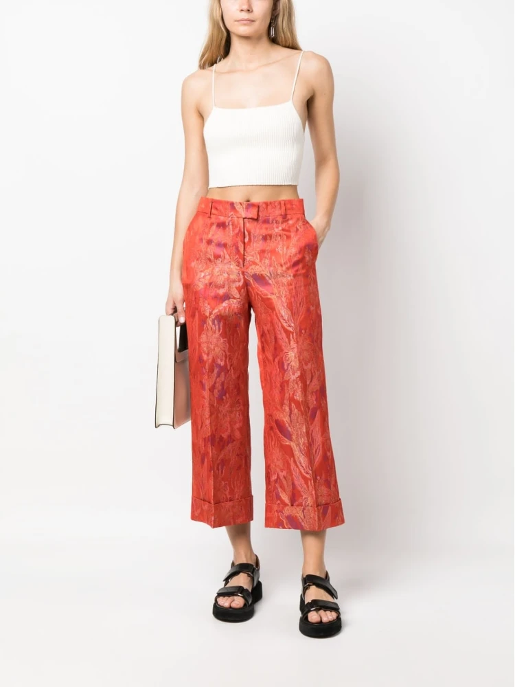 Floral Print Jacquard Trousers In Red alternative