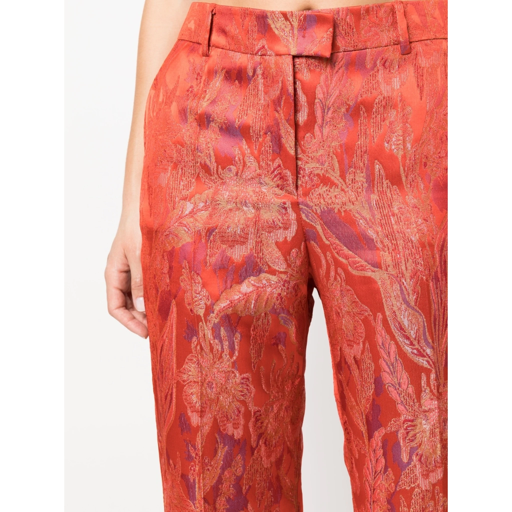 Floral Print Jacquard Trousers In Red