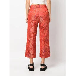 Floral Print Jacquard Trousers In Red