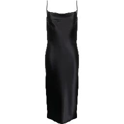 Midi Silk Slip Dress In Black