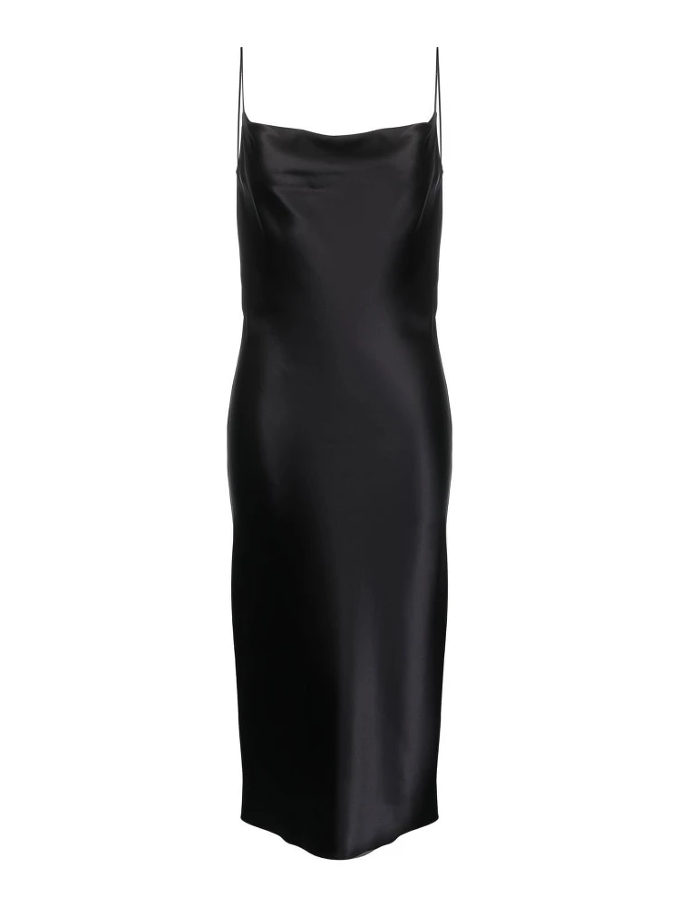 Midi Silk Slip Dress In Black
