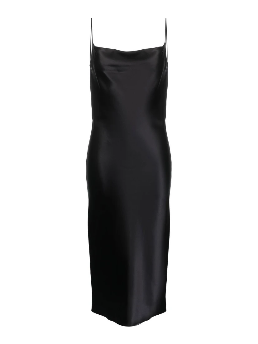 Midi Silk Slip Dress In Black