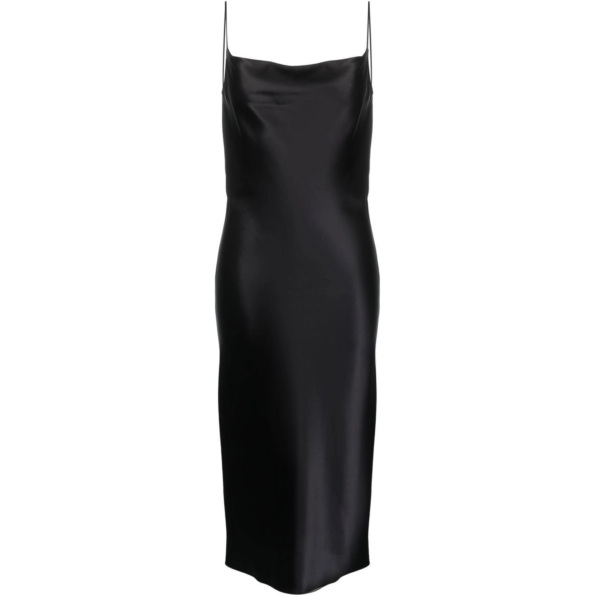 Midi Silk Slip Dress In Black