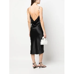 Midi Silk Slip Dress In Black
