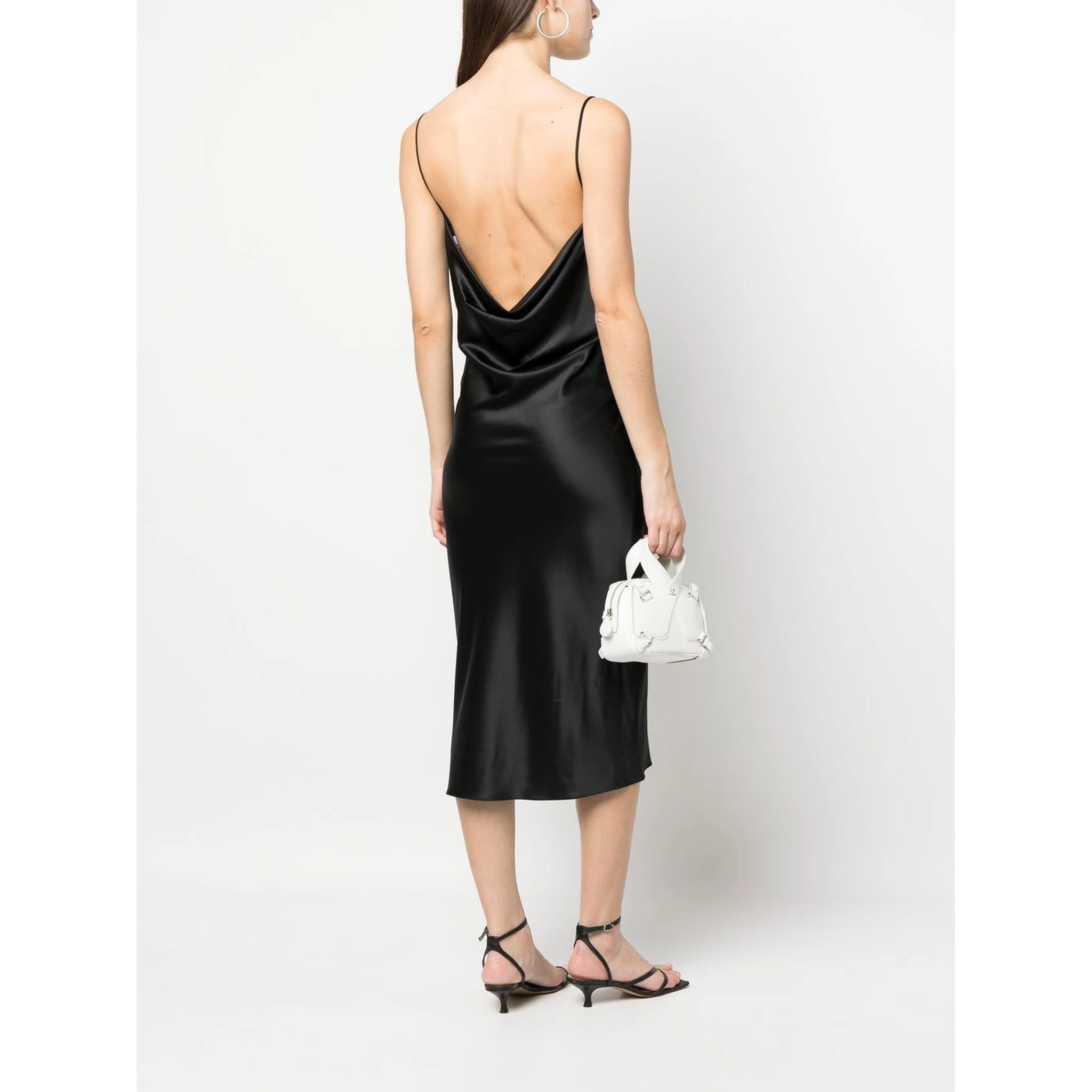 Midi Silk Slip Dress In Black