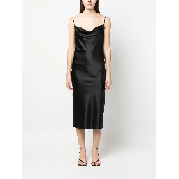 Midi Silk Slip Dress In Black