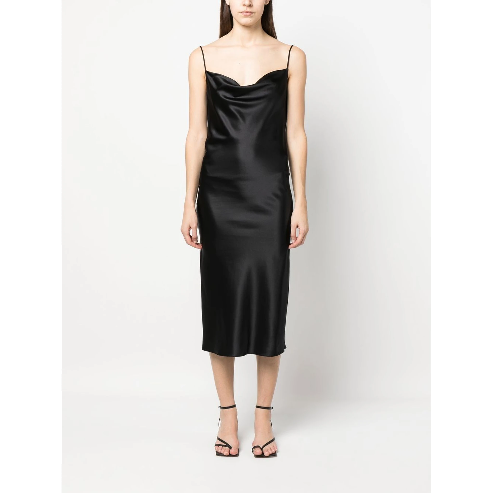 Midi Silk Slip Dress In Black