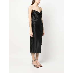 Midi Silk Slip Dress In Black