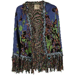 Blue Printed Cotton Cardigan