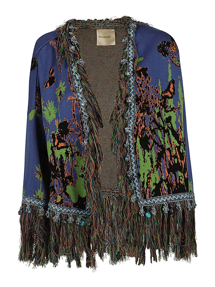 Blue Printed Cotton Cardigan