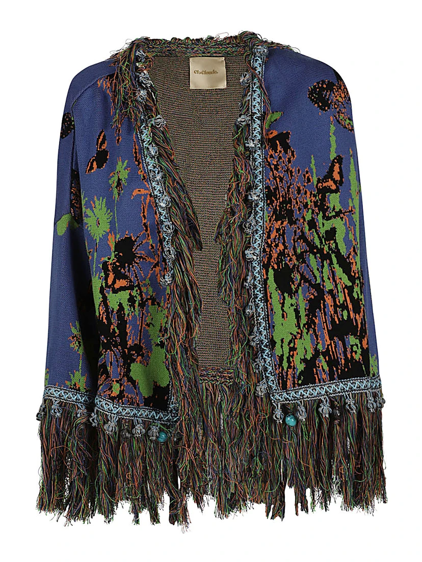 Blue Printed Cotton Cardigan