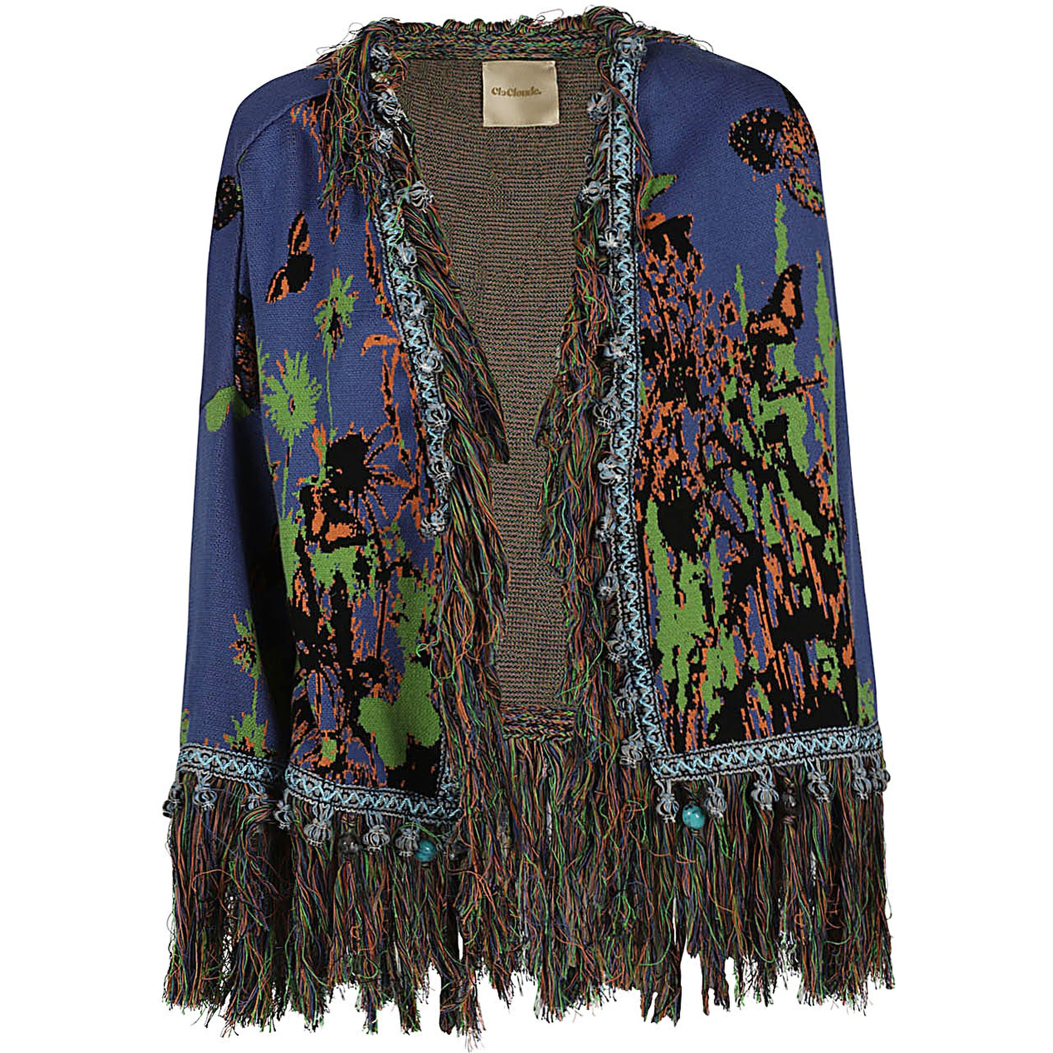 Blue Printed Cotton Cardigan