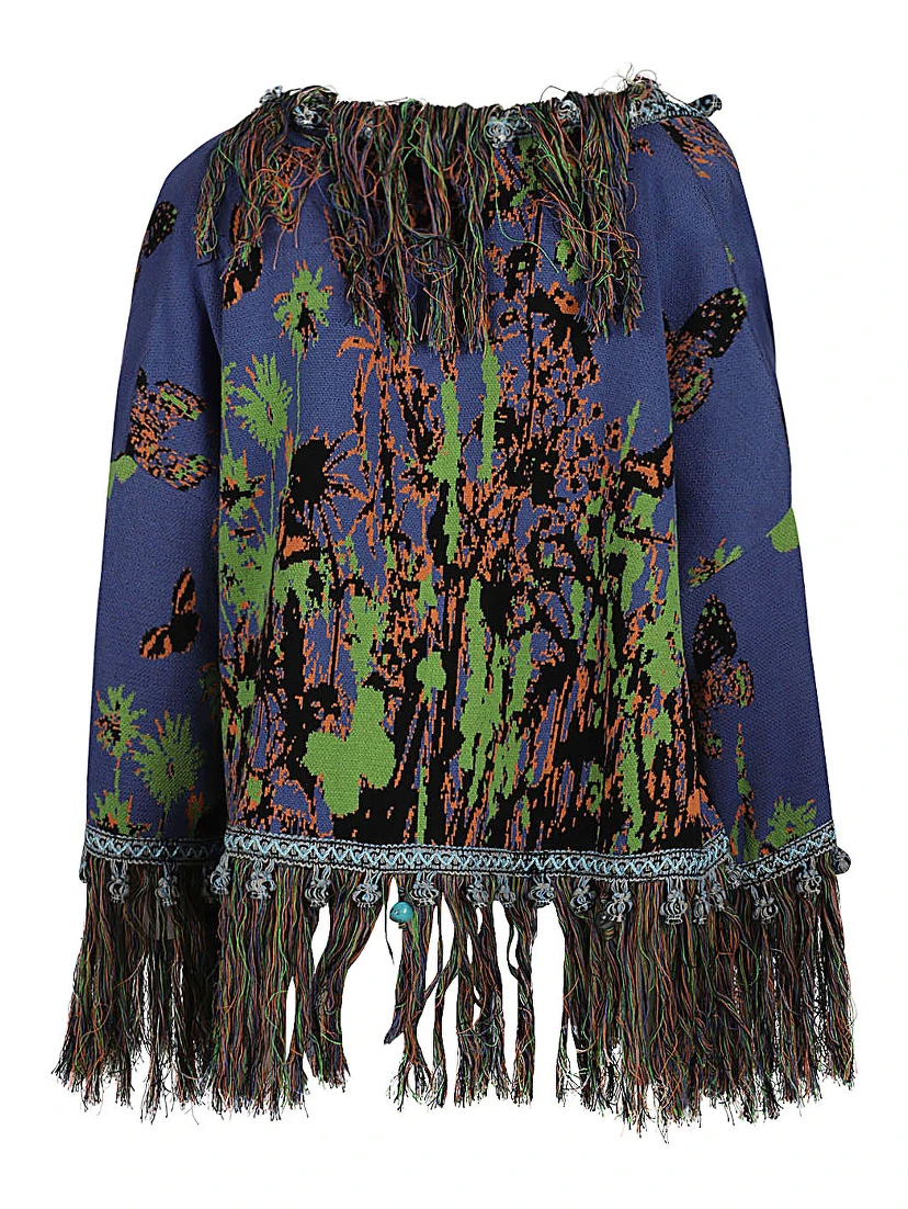 Blue Printed Cotton Cardigan