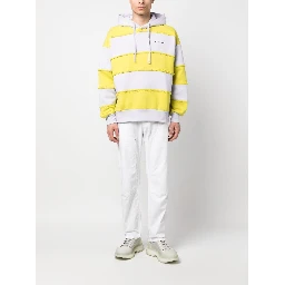 Drawstring Striped Cotton Hoodie In Multicolour