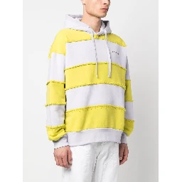 Drawstring Striped Cotton Hoodie In Multicolour