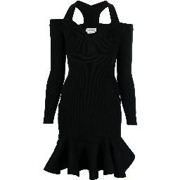 Alexander Mc Queen Off Shoulder Mini Dress In Black