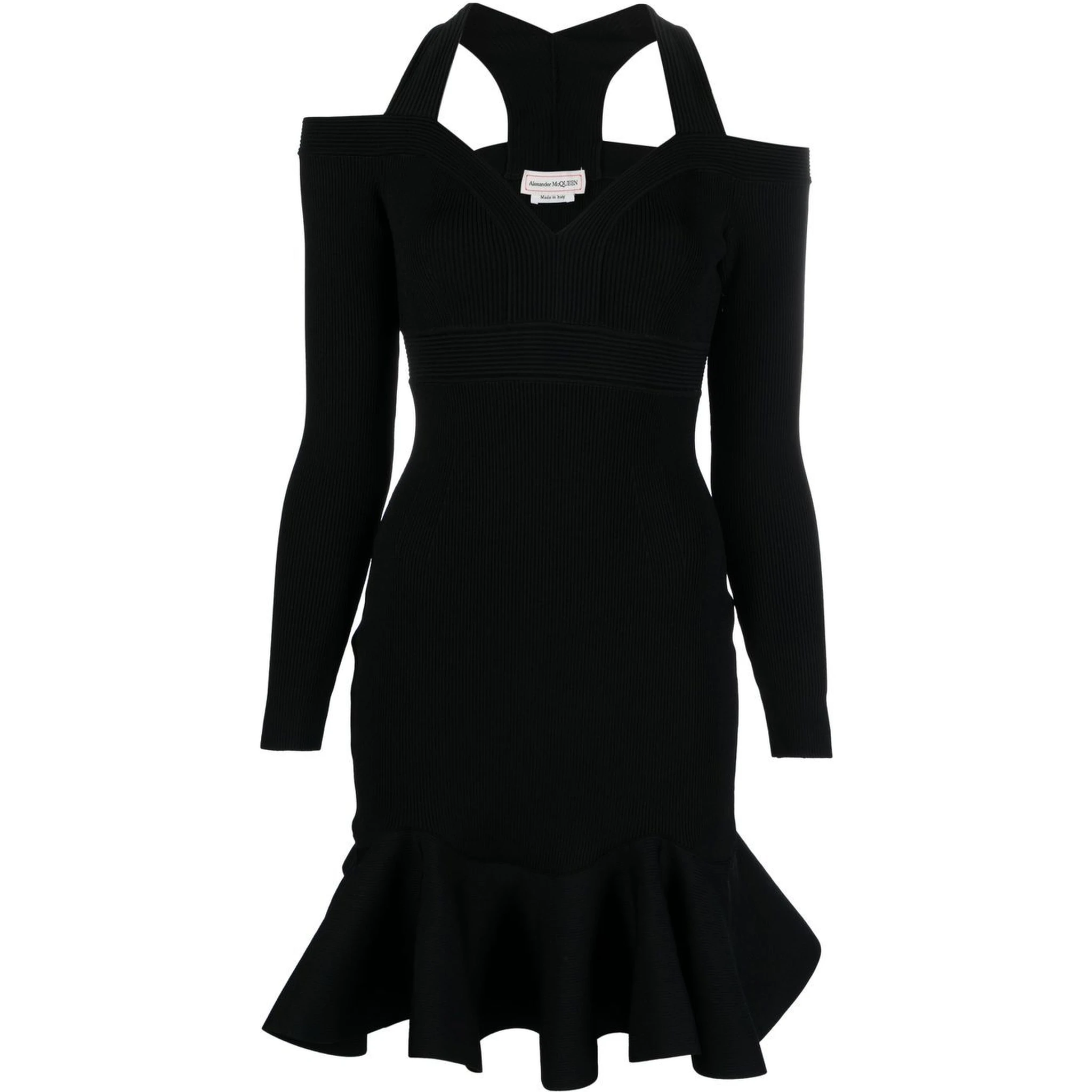 Alexander Mc Queen Off Shoulder Mini Dress In Black