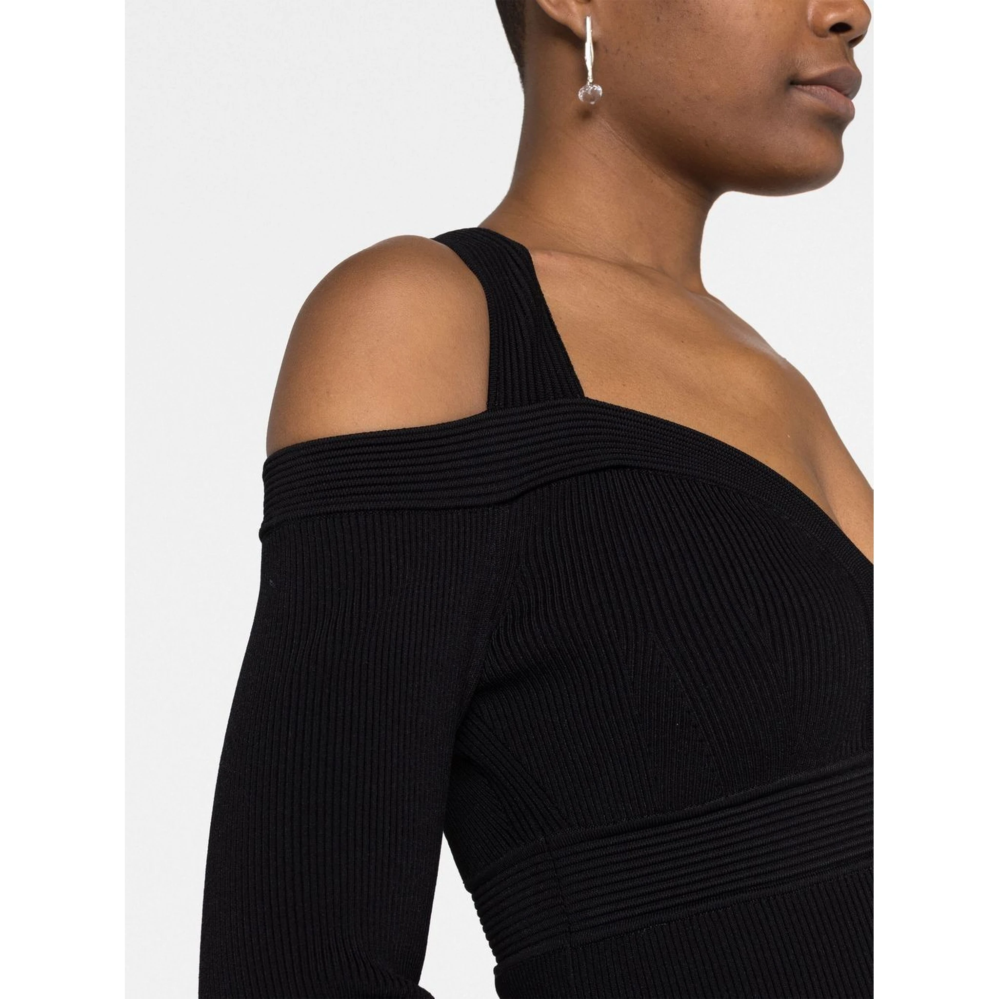 Alexander Mc Queen Off Shoulder Mini Dress In Black