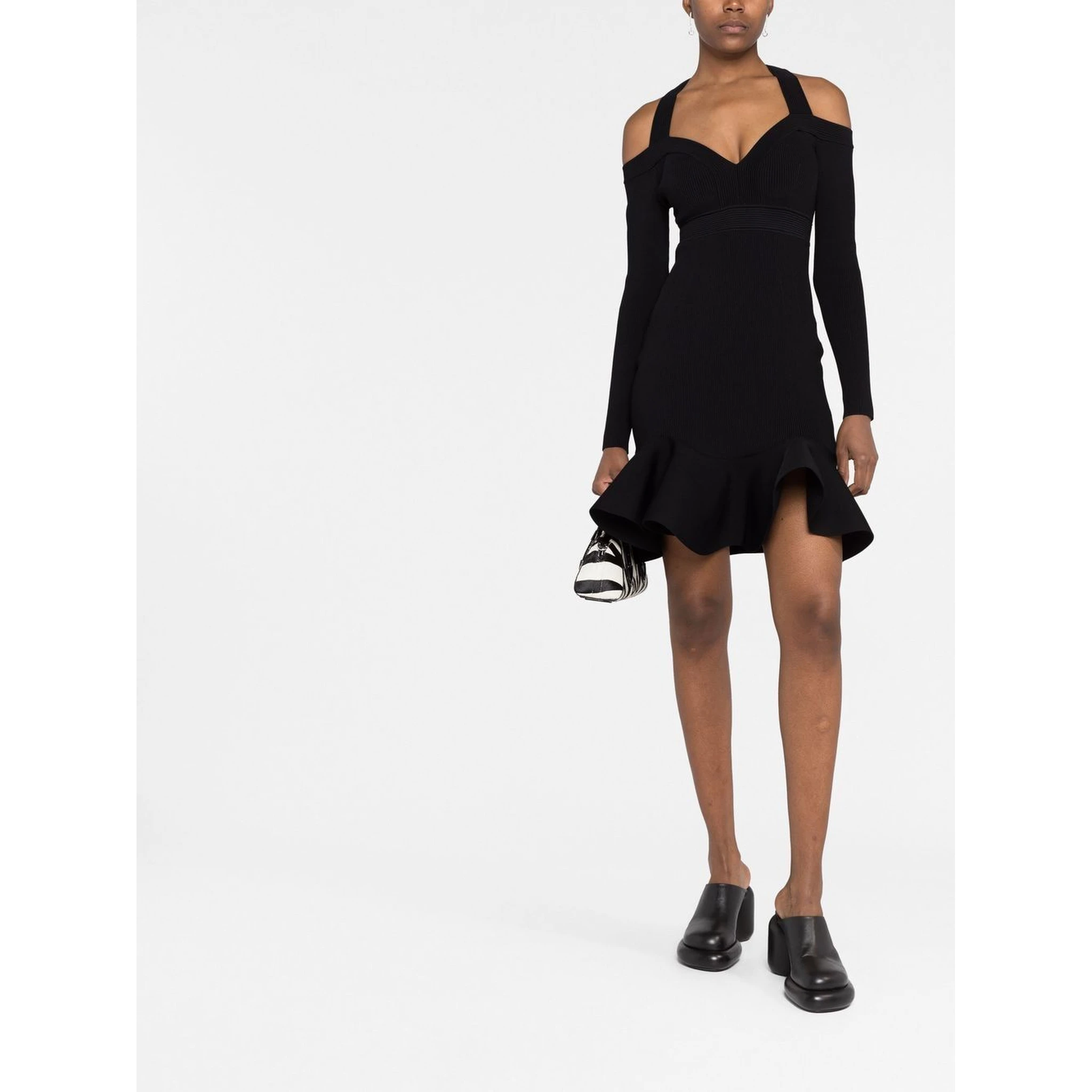 Alexander Mc Queen Off Shoulder Mini Dress In Black