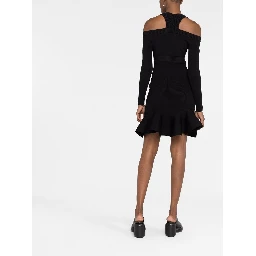 Alexander Mc Queen Off Shoulder Mini Dress In Black