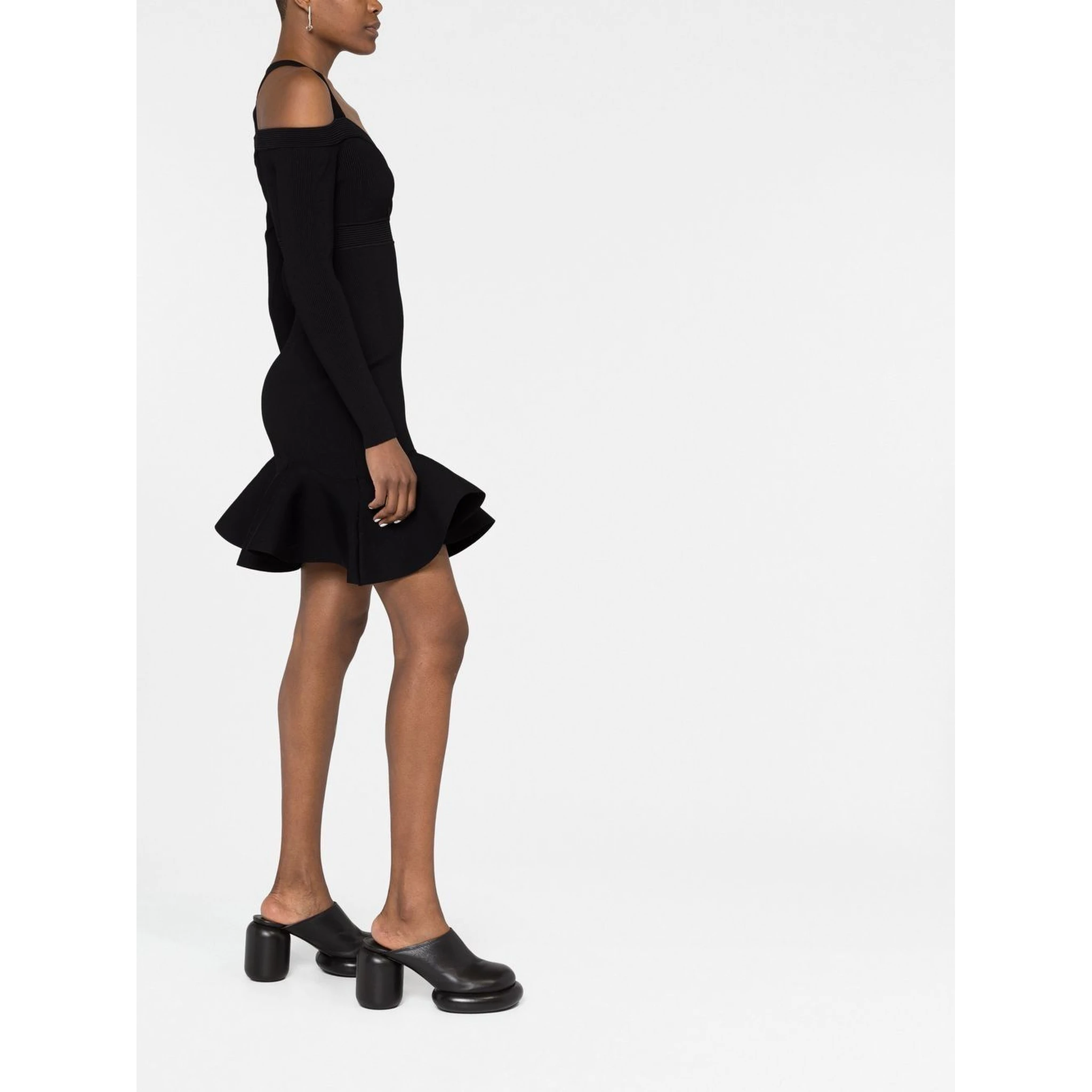 Alexander Mc Queen Off Shoulder Mini Dress In Black