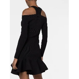 Alexander Mc Queen Off Shoulder Mini Dress In Black