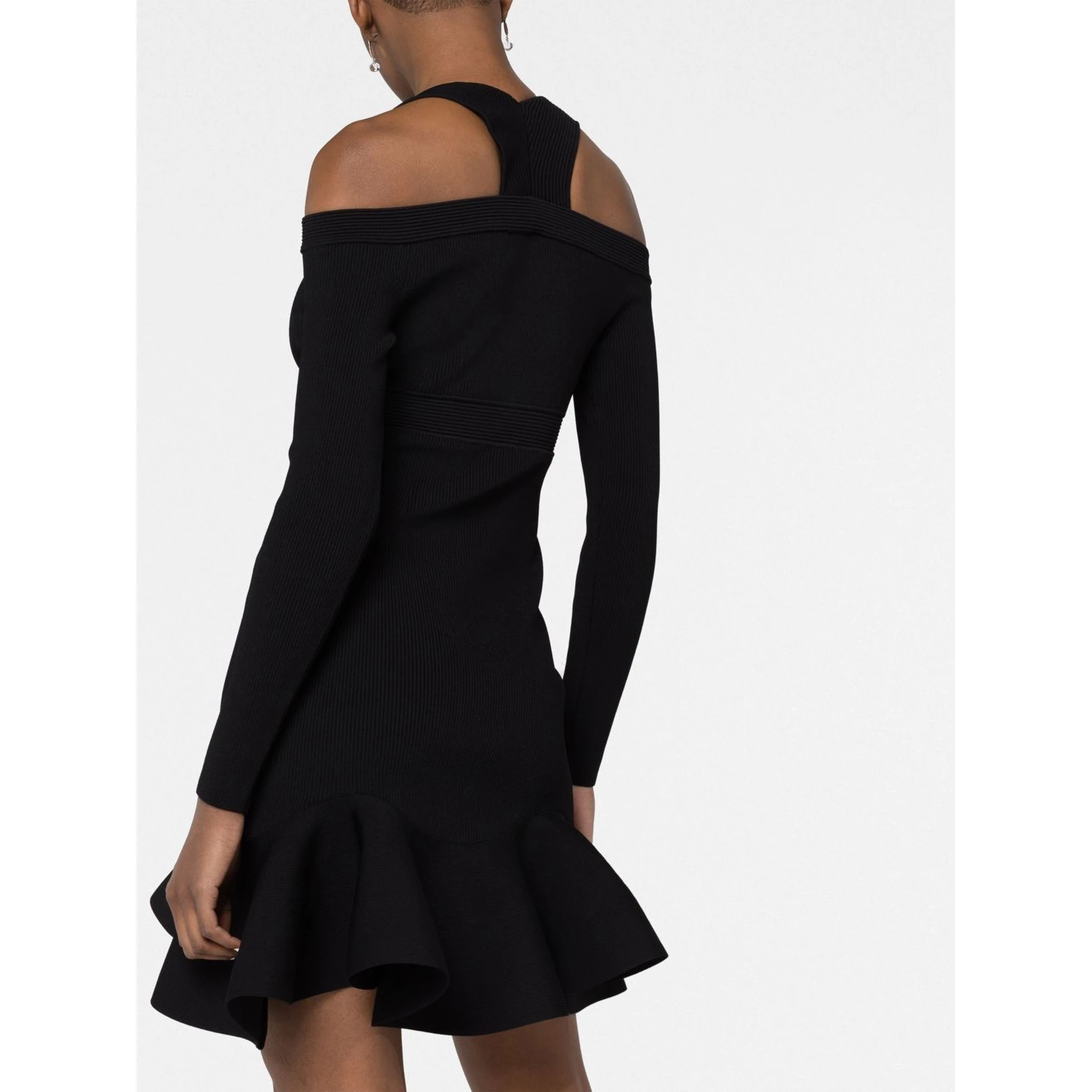 Alexander Mc Queen Off Shoulder Mini Dress In Black