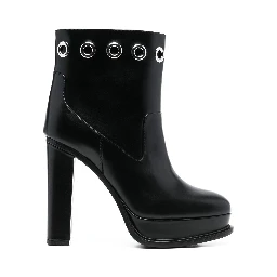 Alexander Mc Queen Leather Heel Ankle Boots In Black