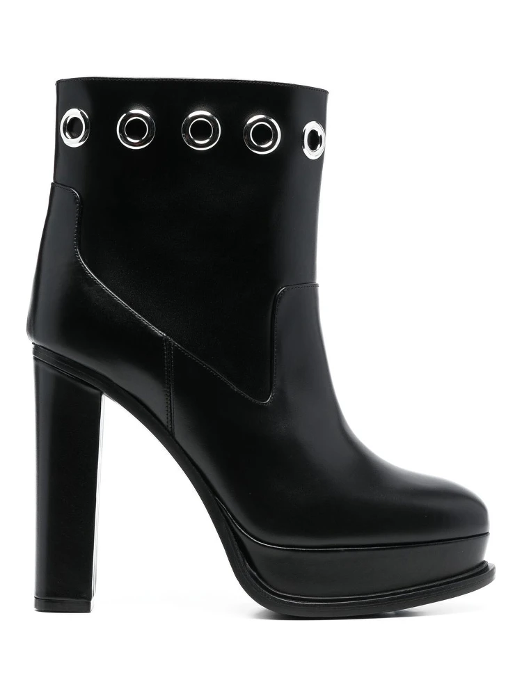 Alexander Mc Queen Leather Heel Ankle Boots In Black