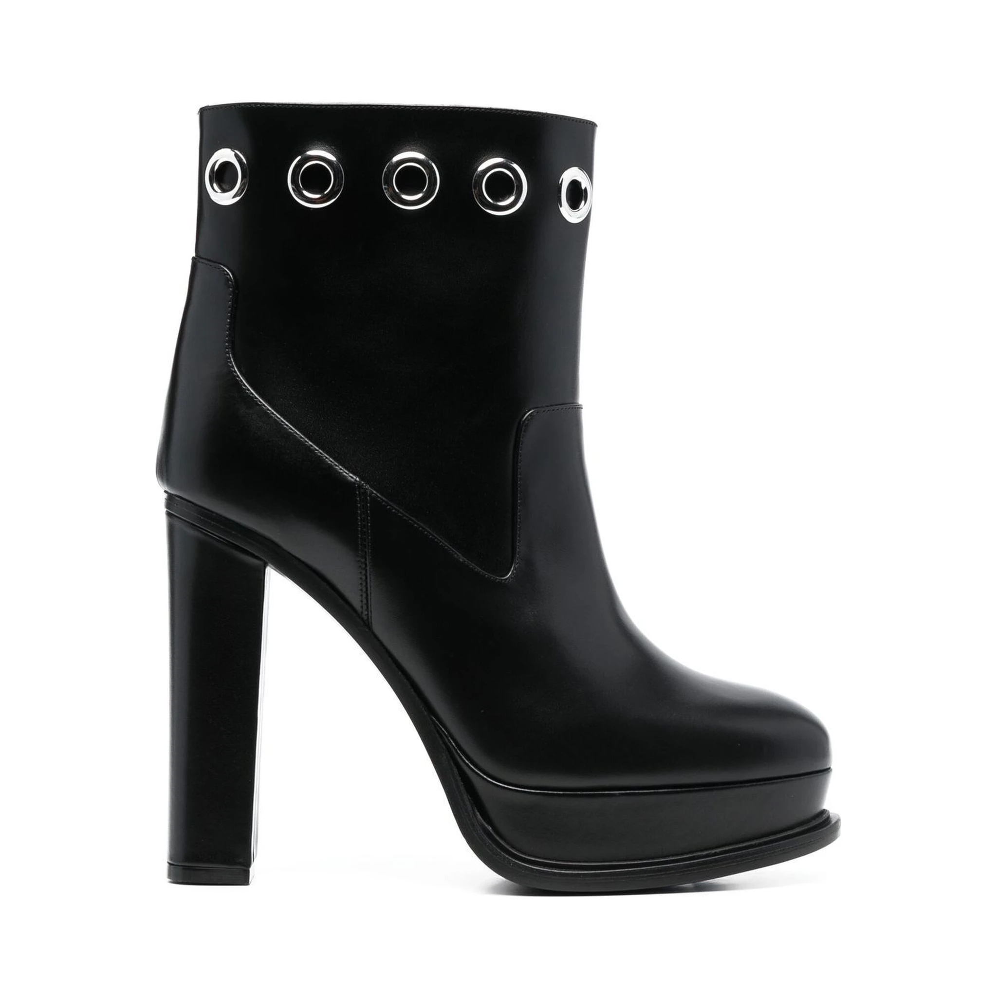 Alexander Mc Queen Leather Heel Ankle Boots In Black