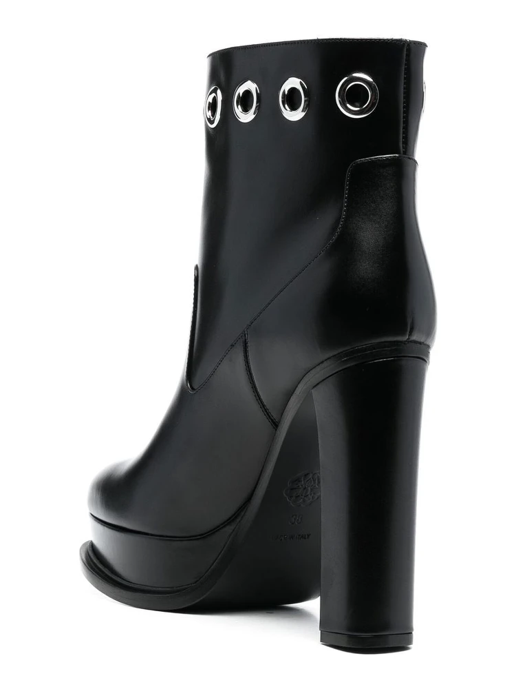 Alexander Mc Queen Leather Heel Ankle Boots In Black alternative