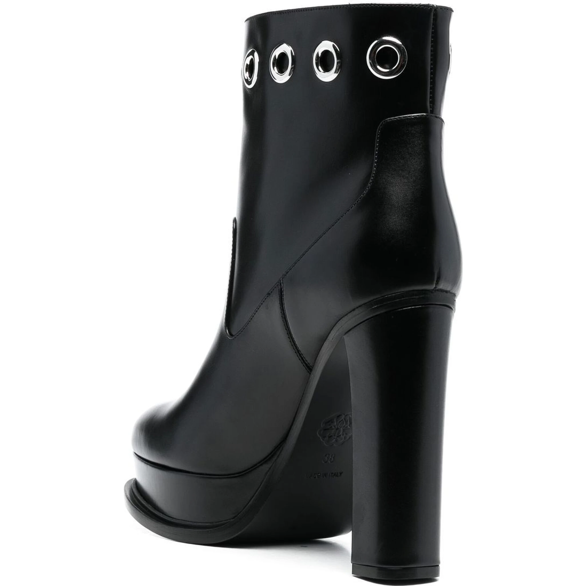Alexander Mc Queen Leather Heel Ankle Boots In Black