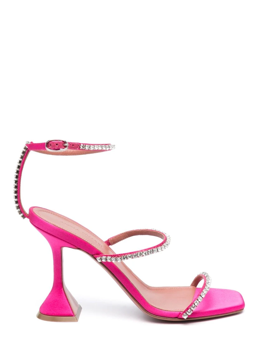 Sculpted Heel Sandals Crystal Embellishment In Purple