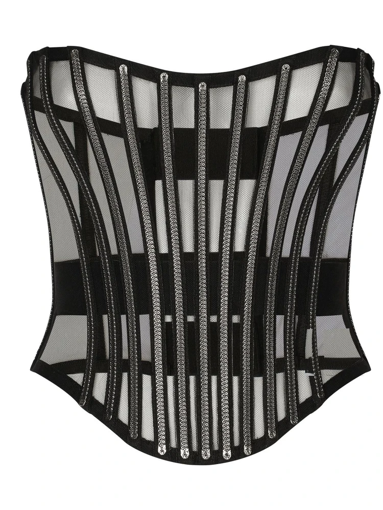 DOLCE & GABBANA X Kim Tulle Embellished Corset In Black
