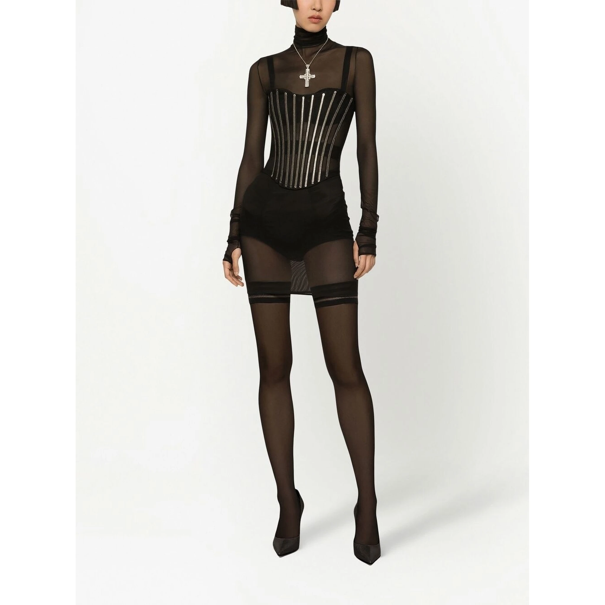 DOLCE & GABBANA X Kim Tulle Embellished Corset In Black