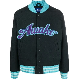 Logo-print Wool-blend Bomber Jacket In Black