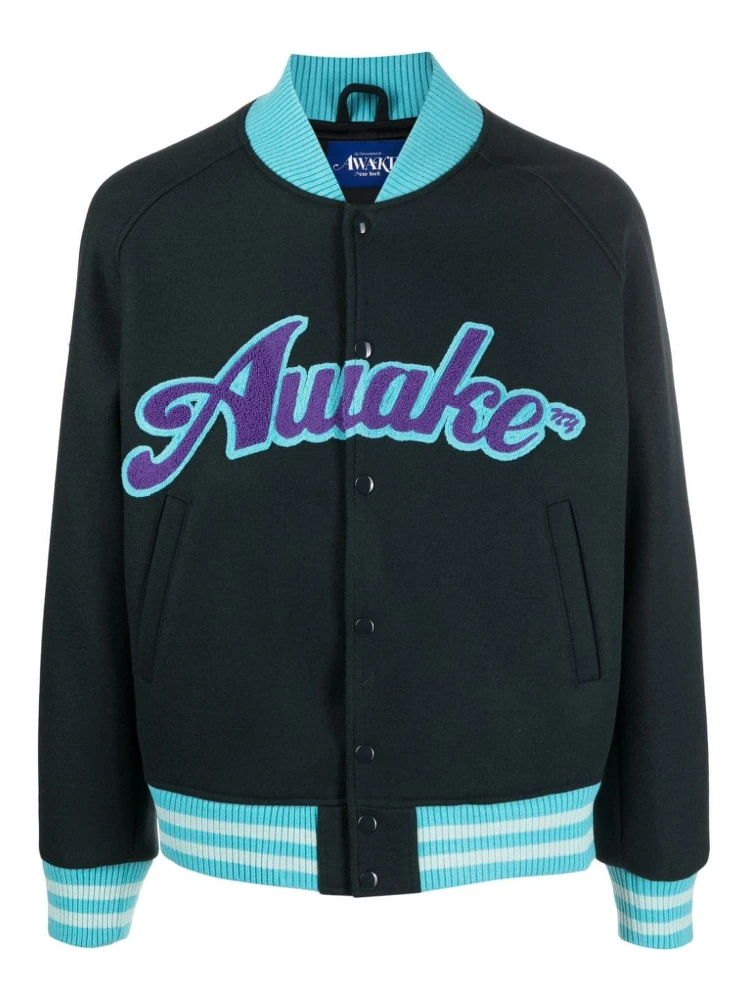 Logo-print Wool-blend Bomber Jacket In Black