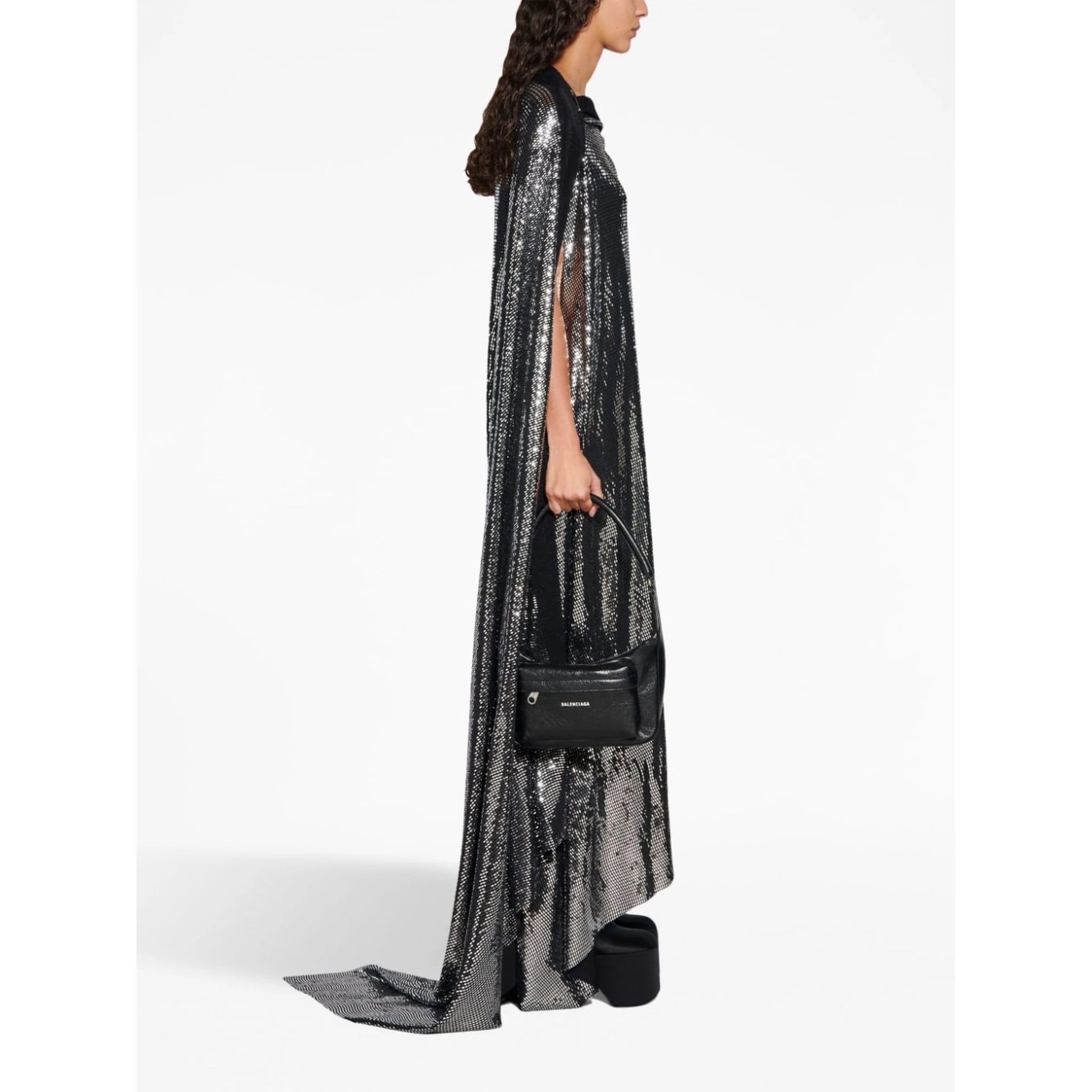 Minimal Metallic-effect Gown In Black