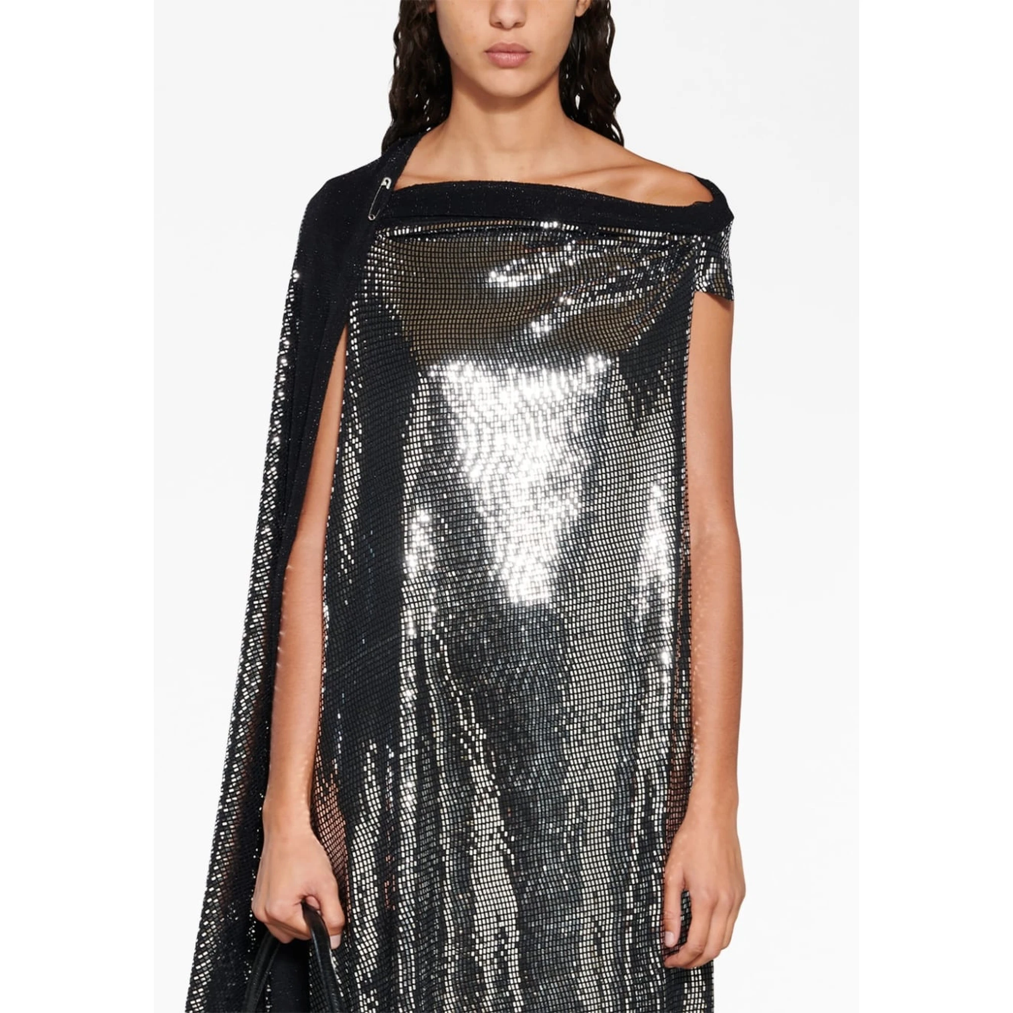 Minimal Metallic-effect Gown In Black
