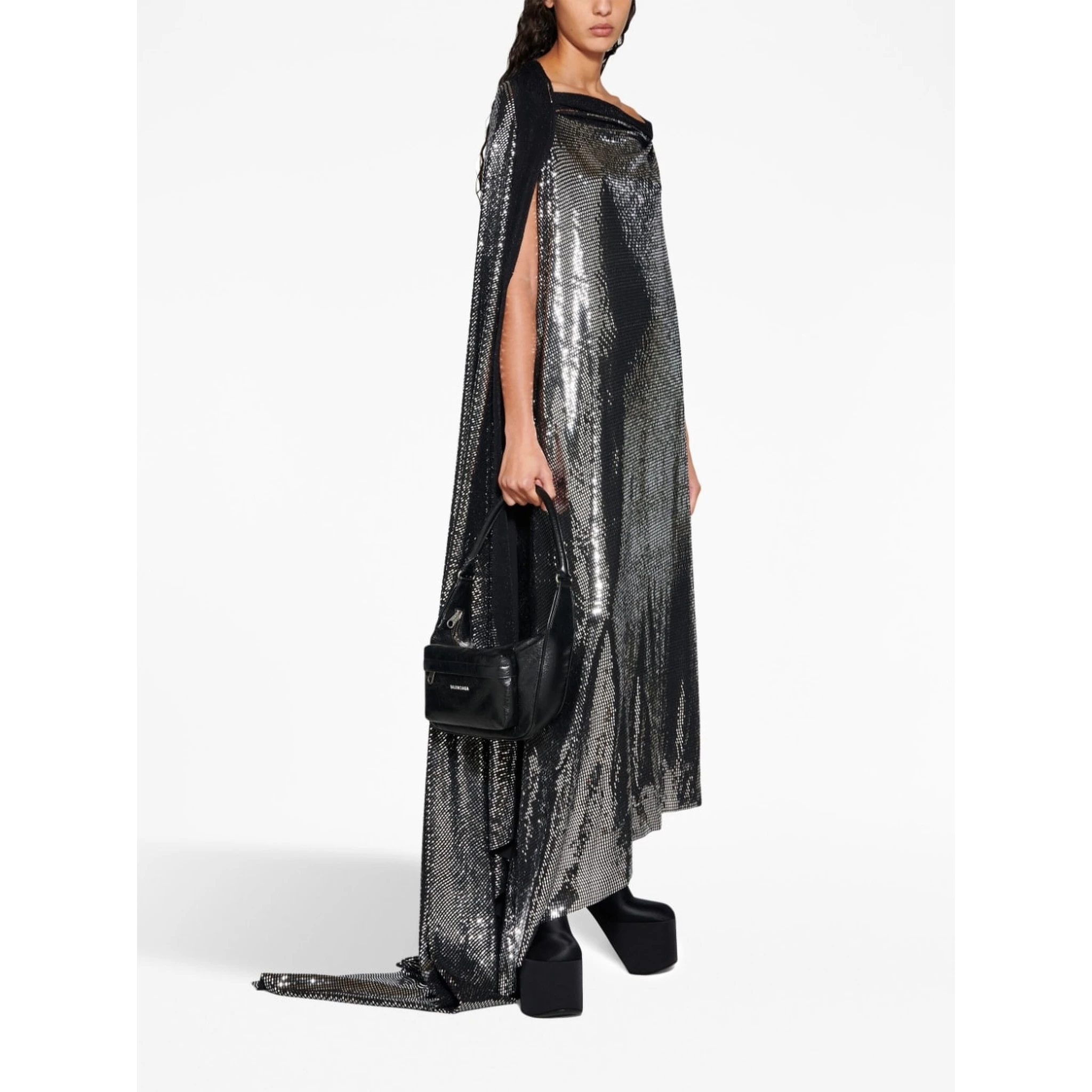 Minimal Metallic-effect Gown In Black